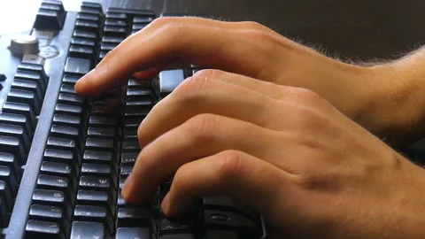 Close Up Hands Typing On Black Keyboard Stock Footage 97827323