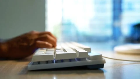Close-up of hands typing on a computer keyboard, Close-up of a person typin.. Stock Footage 346462912