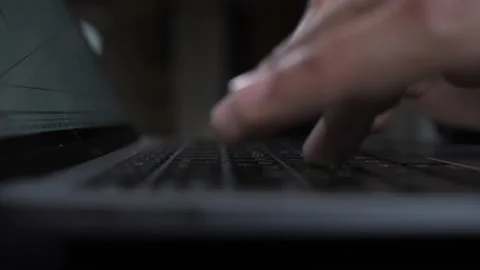 Close-up hands typing on computer laptop, african black man working from home Stock Footage 166105620