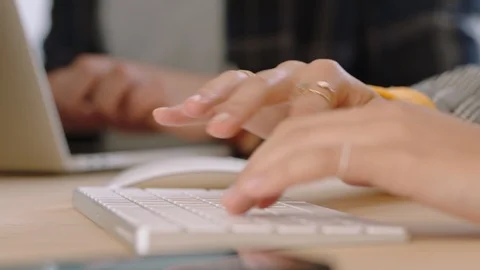 Close up hands typing on keyboard business woman using computer sending emails Stock Footage