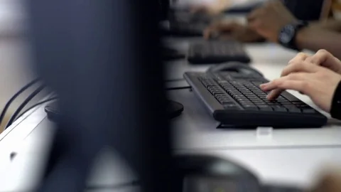 Close-up hands typing on keyboards in office business people typing Stock-Footage 82266993