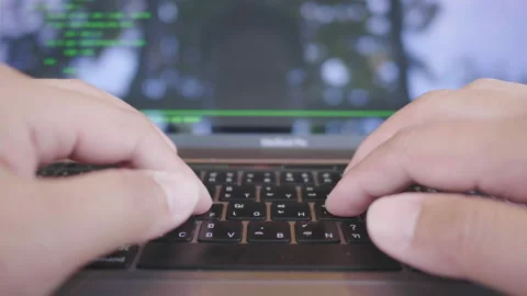 Close up hands typing on laptop at cafe, working at cafe.IT careers. Code dev Stock Footage 221665066