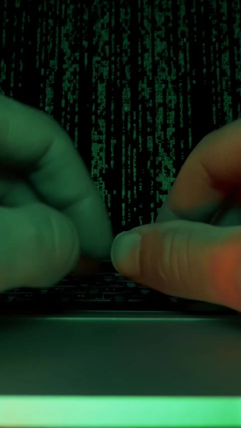 Close up of hands typing on laptop computer, programming code. Vertical video Video stock 335756542