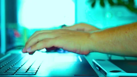 Close up of hands typing on laptop computer keyboard, modern workspace Stock Footage 341801986