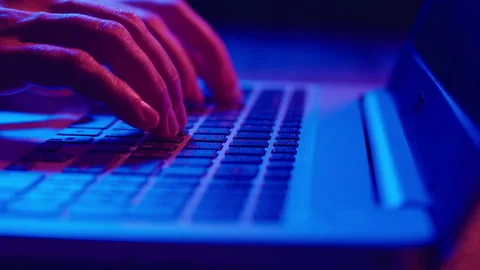 Close-up of hands typing on a laptop keyboard. Stock Footage 223895628