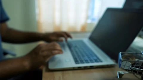 Close-Up of Hands Typing on Laptop Keyboard on Office Desk Table with Stati.. Video stock 315981527