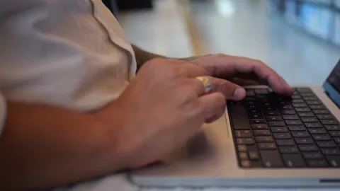 Close-Up Of Hands Typing On Laptop Keyboard, Remote Work... Stockbeeldmateriaal 334437082