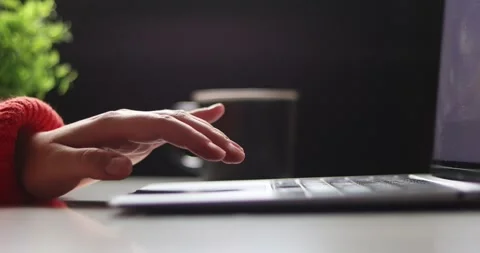 Close-up of hands typing on a laptop keyboard with a plant in the background Stock Footage 339072874