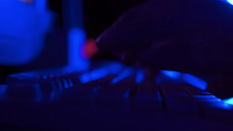 Close up of hands typing on a retro keyboard from 90s computer Stock Footage 238015775
