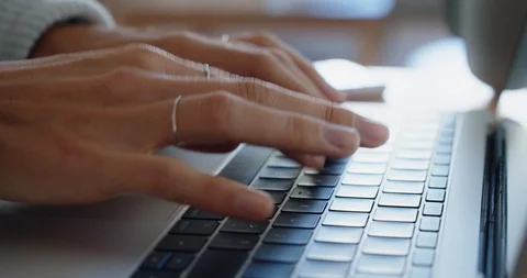 Close up hands typing using laptop computer woman browsing online  working Stock Footage 109515189
