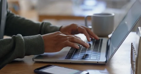 Close up hands typing using laptop computer woman browsing online  working Stock Footage 109515372