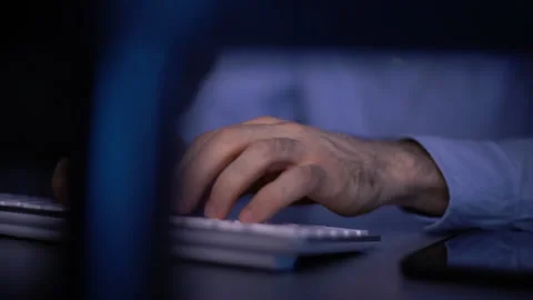 Close-up hands of unrecognizable man writing message to social network on Stock Footage 146314624