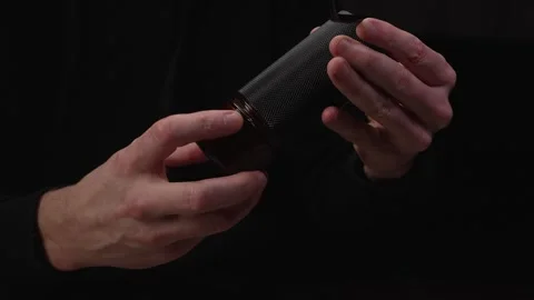 Close-up hands unscrews the coffee container from coffee grinder Stock Footage 263142050