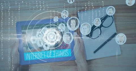 Close-up of hands using digital tablet with icons Foto stock