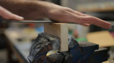 Close up on hands using file on wood Stock-Footage 60977433