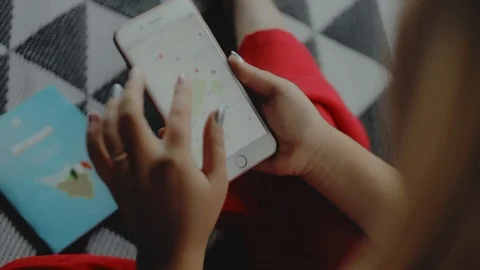 Close-Up Of Hands Using Google Maps In Smart Phone. Uses Gps Stock Footage 101048347