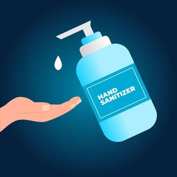 Close-up hands using hand sanitizer gel pump dispenser vector glowing Stock Illustration