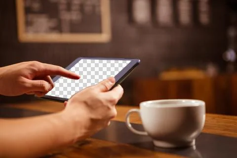 Close up of hands using a tablet computer Stock Photos