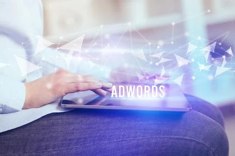 Close up hands using tablet Foto stock