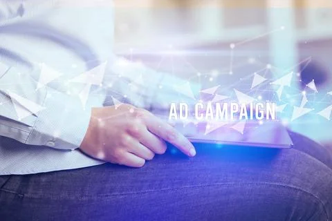 Close up hands using tablet 스톡 사진