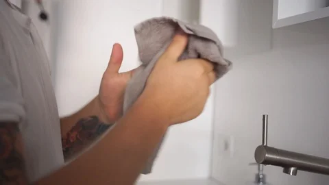 Close up hands wipe with towel Stock-Footage 110905550