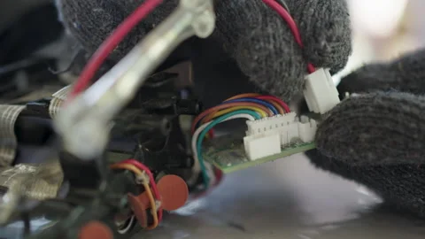 Close-up, hands of woman are using a multimeter to check the vacuum cleaner's 스톡 동영상 332696467