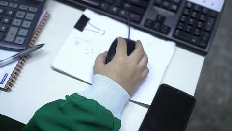 Close up of hands at work holding computer mouse Stock Footage 205261516