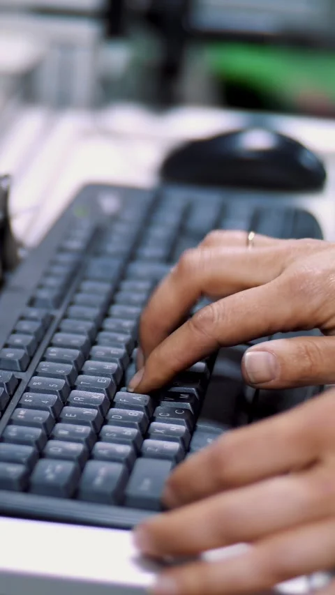 A close-up, hands work on the keyboard. a worker at an enterprise, a production, Stock Footage 319292714