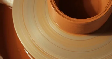 Close up of hands working clay on potter's wheel, close-up view Stock Footage 74734506
