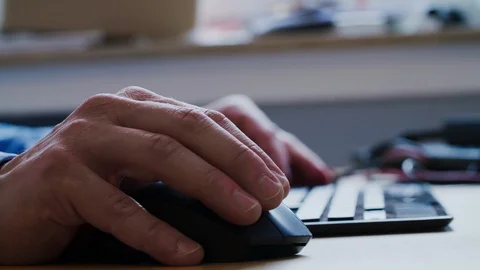 Close up Hands Working Mouse and Keyboard using Computer connecting to Internet 動画素材 118713053