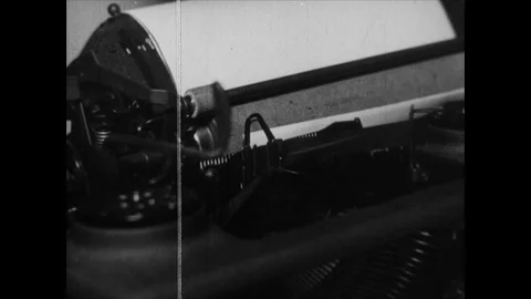Close up of hands writing by hand and typewriter, editing text, UK 1945 Stock Footage 133385145