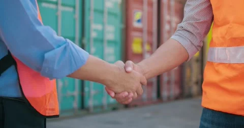 Close up of handshake in construction site industrial worker on factory Видео 166992103