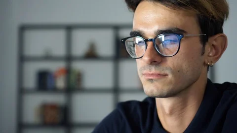 Close-Up, Handsome Man in the Glasses Looking at the Monitor, Working with Stock Footage 93301055