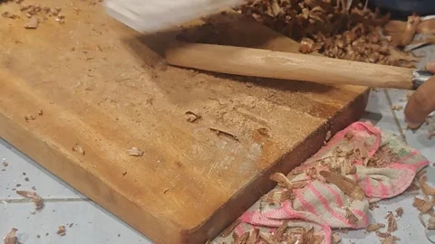 Close-up of Handworking Wood with Traditional Tools Creating Shavings Video stock 327523819