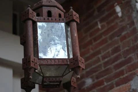 Close Up of Hanging Rustic Rusted Lamp Stock Photos