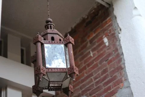 Close Up of Hanging Rustic Rusted Lamp Stock Photos