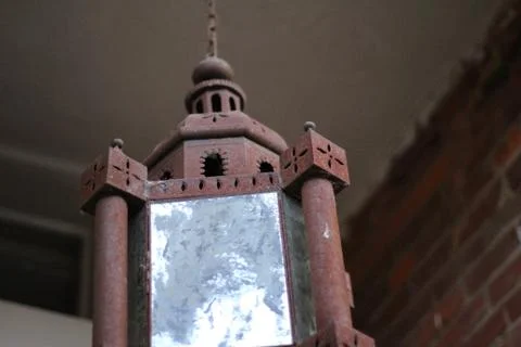 Close Up of Hanging Rustic Rusted Lamp Stock Photos
