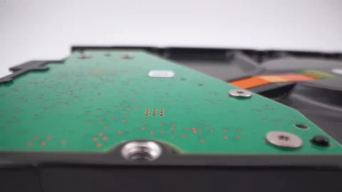Close up of hard disk circuit board surface detail Stock Footage 331684760