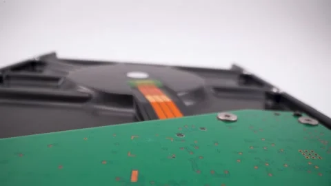 Close up of hard disk circuit board surface detail Stock Footage 331685424