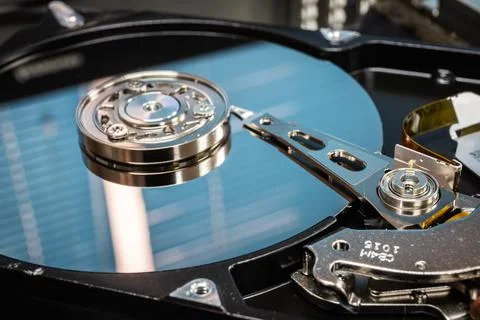 Close up of hard disk hard disk magnetic tape inside, open cover hard disk Stock Photos