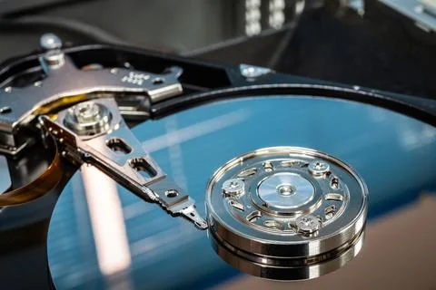 Close up of hard disk hard disk magnetic tape inside, open cover hard disk Stock Photos