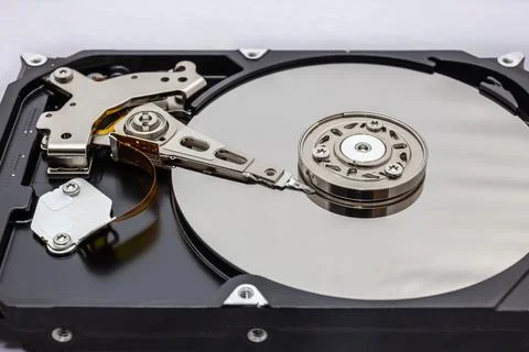 Close up of hard disk hard disk magnetic tape inside, open cover hard disk Stock Photos