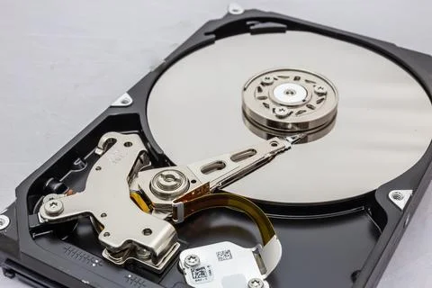 Close up of hard disk hard disk magnetic tape inside, open cover hard disk Stock Photos