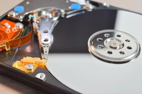 Close up of a hard disk inside Stock-Fotos