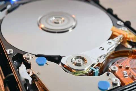 Close up of a hard disk inside Stock Photos
