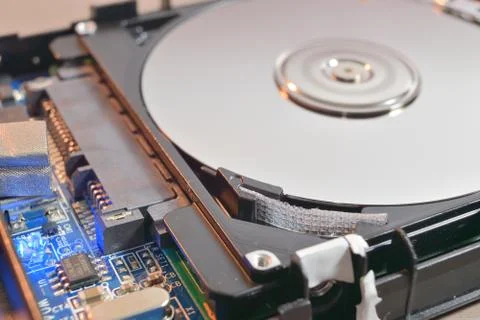 Close up of a hard disk inside Stock Photos