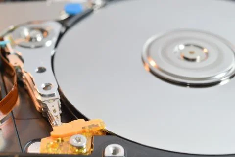 Close up of a hard disk inside Stock Photos