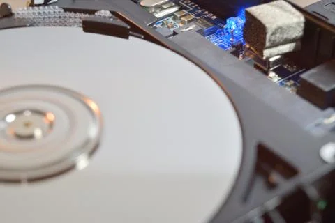 Close up of a hard disk inside Stock Photos