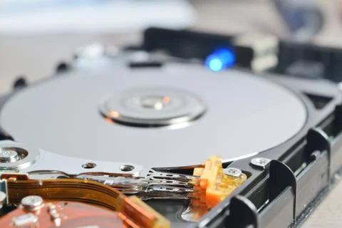 Close up of a hard disk inside Stock Photos