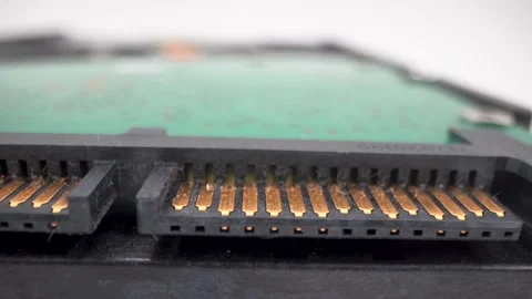 Close up of hard disk SATA connector pins detail Stock Footage 331684562